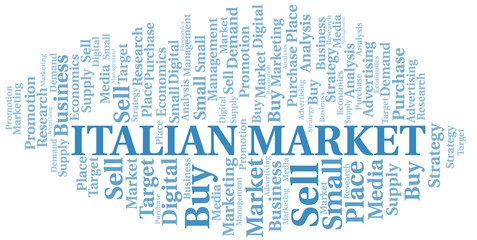 Obraz premium Italian Market word cloud. Vector made with text only.