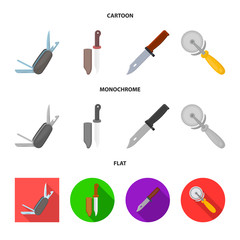 Vector illustration of knife and cut symbol. Set of knife and flat vector icon for stock.