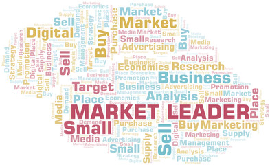 Market Leader word cloud. Vector made with text only.