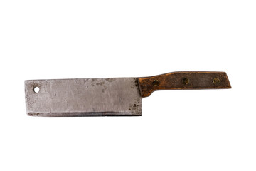 Old meat cleaver isolated on white background with cliiping path