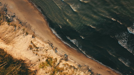 Sunset near coastline Baltic sea Jurkalne Aerial view Latvia