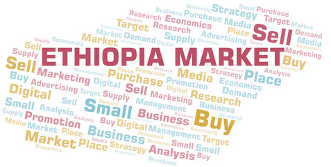 Ethiopia Market word cloud. Vector made with text only.