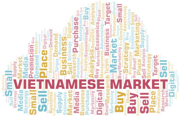 Obraz premium Vietnamese Market word cloud. Vector made with text only.