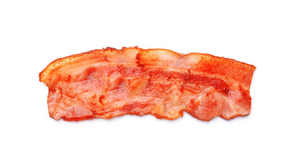 Fried bacon on white background - obrazy, fototapety, plakaty