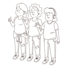 Teenagers friends smiling and greeting in black and white