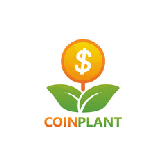 Coin Plant Logo Template Design Vector, Emblem, Design Concept, Creative Symbol, Icon