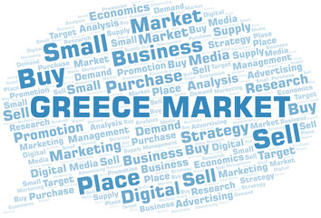 Greece Market word cloud. Vector made with text only.