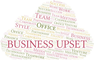 Business Upset word cloud. Collage made with text only.
