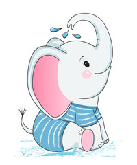 Funny baby elephant in sailor suit. Children illustration