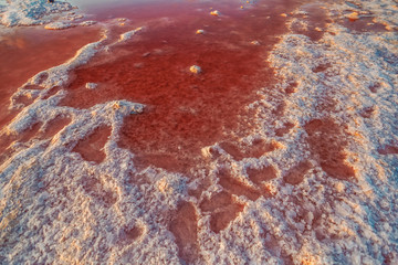 .Incredible Sunset with Sky Reflection over Salty Lake Maharlu in Iran, Fars Province near Shiraz...