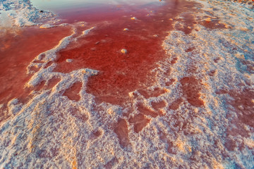 .Incredible Sunset with Sky Reflection over Salty Lake Maharlu in Iran, Fars Province near Shiraz...