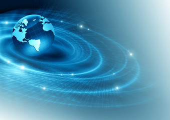 Best Internet Concept of global business. Globe, glowing lines on technological background. Wi-Fi, rays, symbols Internet, 3D illustration