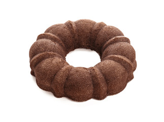 Tasty chocolate cake on white background