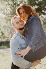 Fototapeta premium Happy loving couple outdoor in park .