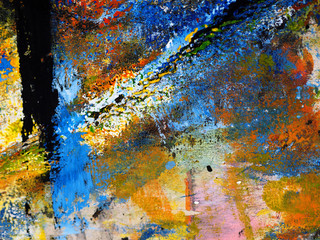 Hand draw colorful texture oil painting abstract background on wooden.