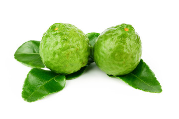 fresh bergamot fruit, Kaffir Lime, Citrus bergamia with leaf isolated on white background