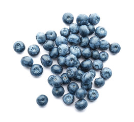 Many ripe blueberry on white background