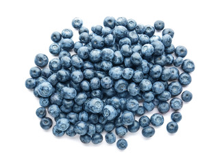 Many ripe blueberry on white background