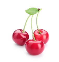 Tasty ripe cherry on white background