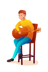 Male guitarist flat vector illustration