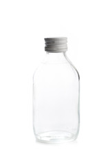 empty transparent glass bottle with screw cap. For medicine, syrup, pills, tabs. Packaging collection - Image
