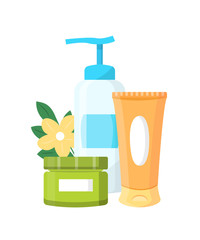 Body creams, cosmetics flat vector illustration