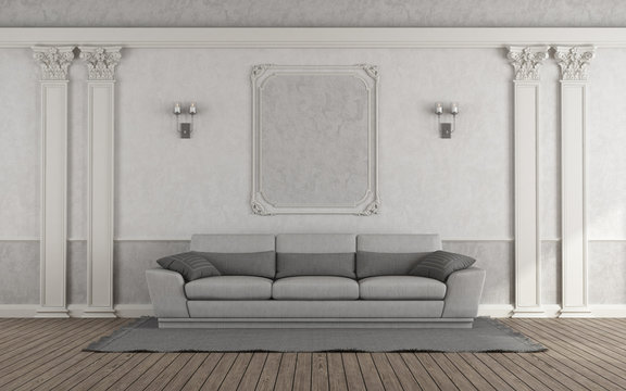 Living room with gray sofa in classic style - 3d rendering