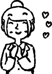 Monochrome Illustration of a job-hunting girl student face and pose