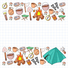 Camping vector illustration. Travel outdoor adventure