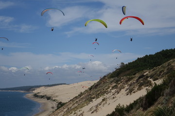 France. Parasailing of the Dunes du PIlat at the Atlantique coast