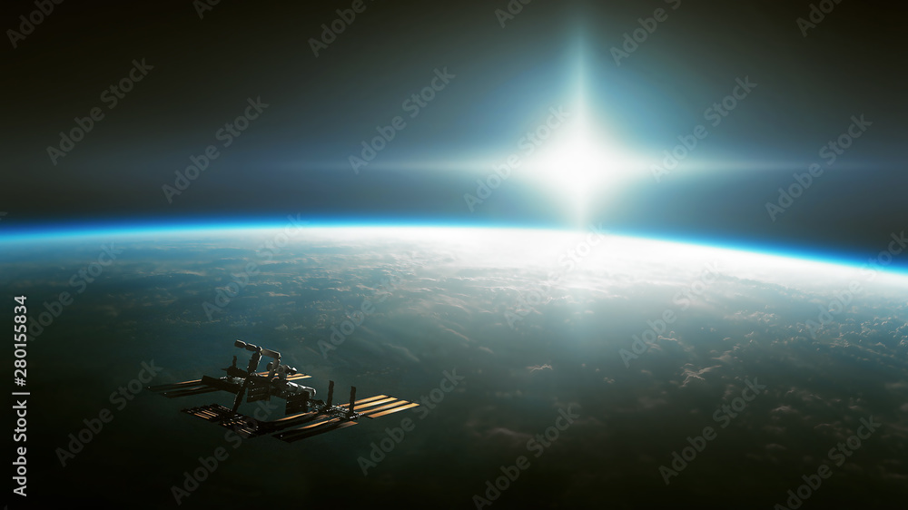 Wall mural spaceship is moving towards a mysterious glow. some elements of this image are furnished by nasa