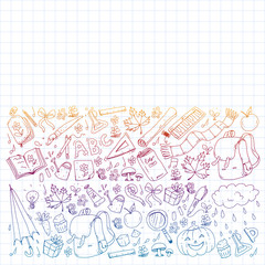 Back to school vector pattern. Education icons for children.