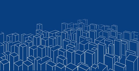 Cityscape modern architecture The scenery of the city, high-rise buildings, lines that show the modern, Sketch style. Illustration.