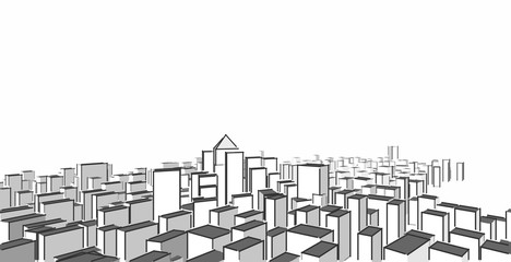 Cityscape modern architecture The scenery of the city, high-rise buildings, lines that show the modern, Sketch style. Illustration.