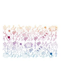 Music background for patterns. Vector illustration with musical instruments.