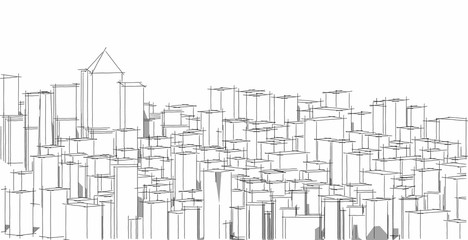 Cityscape modern architecture The scenery of the city, high-rise buildings, lines that show the modern, Sketch style. Illustration.