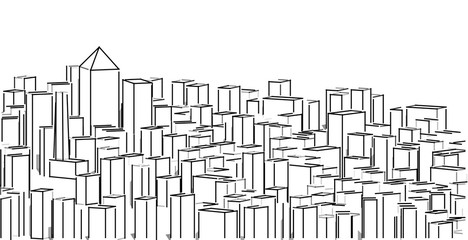 Cityscape modern architecture The scenery of the city, high-rise buildings, lines that show the modern, Sketch style. Illustration.