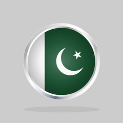 Flag of Pakistan, Glossy Round Button With Metallic Frame
