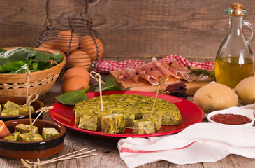 Spanish omelette with spinach.