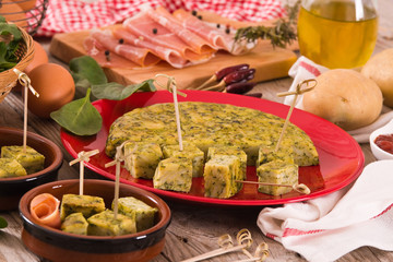 Spanish omelette with spinach.