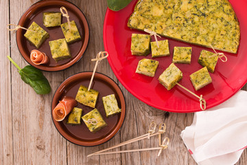 Spanish omelette with spinach.