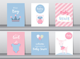 Set of baby shower invitations cards,poster,greeting,template,animal,Vector illustrations