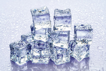 ice cubes on blue background