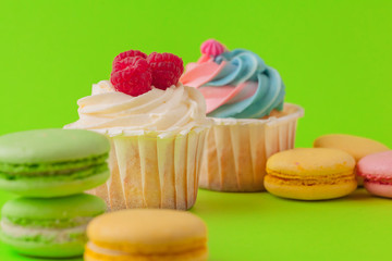 Set of various  fondant cupcakes ready to be eaten - bright and colorful set