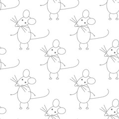 vector Illustration of Funny Mouse Animal Character outline seamless pattern