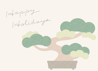 Happy Holidays greeting on Japanese Bonsai tree