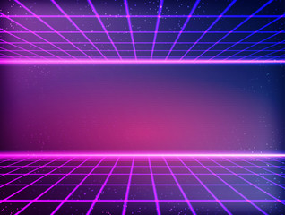 Vector abstract background, empty retro base in the spirit of the 80s, neon horizon of the future