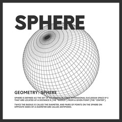 Isolated geometrical low poly sphere render. Vector monochrome illustration on light background. Original minimal linear 3D model. EPS10.