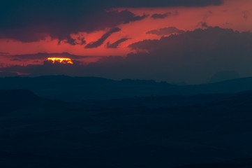Naklejka na ściany i meble Wonderful Sunset in the Clouds, Mazzarino, Caltanissetta, Sicily, Italy, Europe