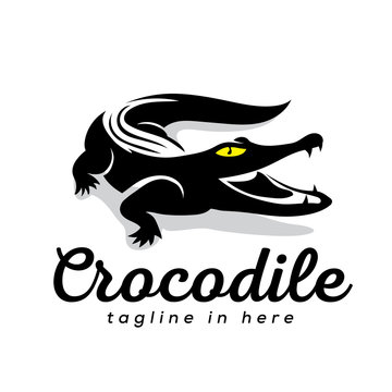 simple ferocious crocodile art logo design inspiration